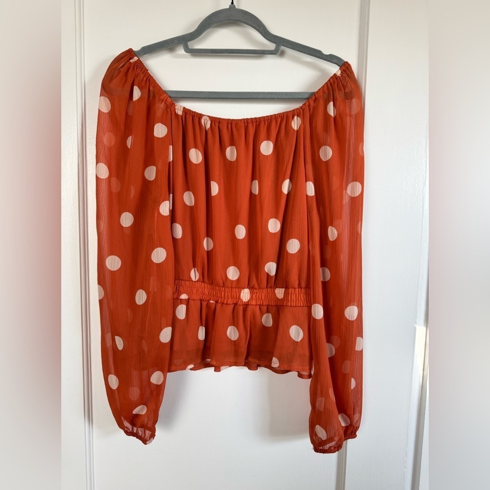 Polka Dot Off-Shoulder Top, NWOT - Picture 3 of 3